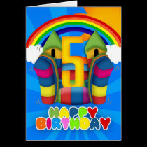 5th Birthday Card With Bouncy Castle And Rainbow cards