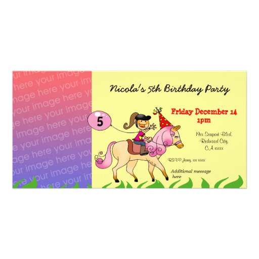 5th Birthday Invitation Card Template 5th birthday invitations pink pony photo card 5th Birthday Invitation Card Template 5th birthday invitations pink pony photo card