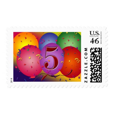 birthday party balloons decoration. 5th Birthday Party Balloon decorations Postage Stamps by perfectpostage