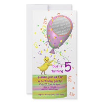 5th Birthday Party Chicken Invite Pink Balloon photo cards by xfinity7 5th Birthday Party Chicken Invite Pink Balloon photo cards