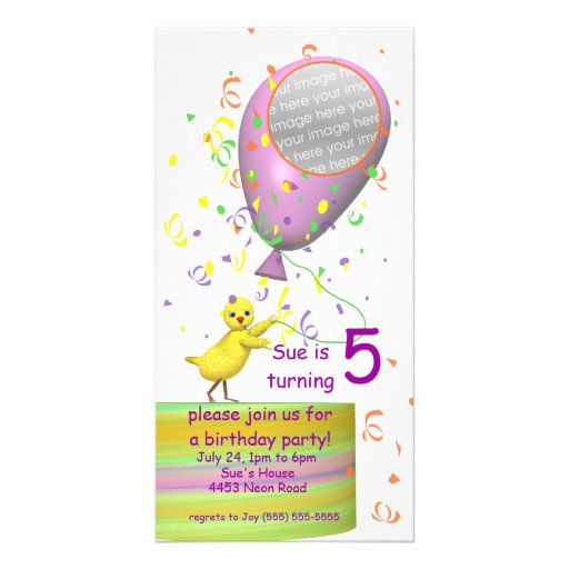 5th Birthday Invitation Card Template 5th birthday chicken invite pink balloon photo card 5th Birthday Invitation Card Template 5th birthday chicken invite pink balloon photo card