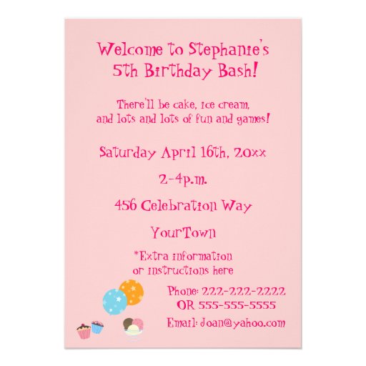 5th Birthday Party-Cute Owl+Cupcakes/Ice-cream Personalized Announcements