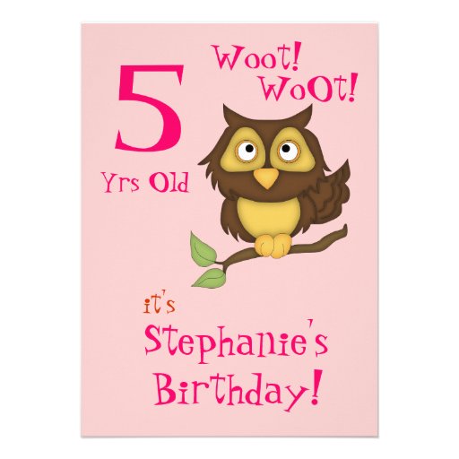 5th Birthday Party-Cute Owl+Cupcakes/Ice-cream Personalized Announcements