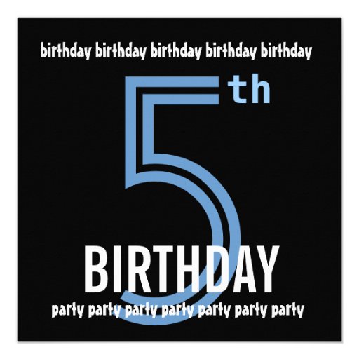 5th Birthday Party Modern Blue and Black W689E Custom Announcements