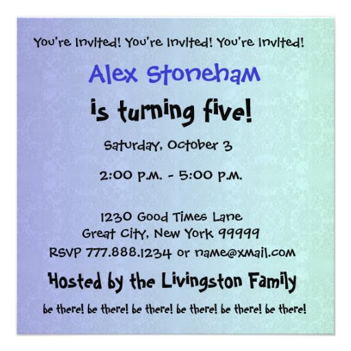 5th Birthday Party Modern Blue and Black W689E Custom Announcements