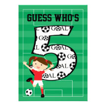 5th Birthday Party Red and White Soccer Girl Personalized Announcement