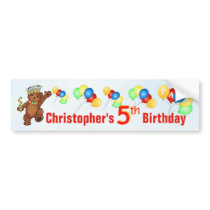 5th Birthday Party Teddy Bear Prince Bumper Sticker
