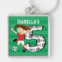5th Birthday Red and White Soccer Girl 1 Key Chains