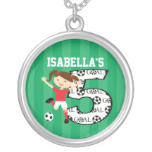 5th Birthday Red and White Soccer Girl 1 Custom Necklace