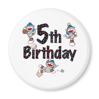 5th Sock Monkey Baseball Birthday Fridge Magnets by kids_birthdays