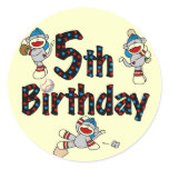 5th Sock Monkey Baseball Birthday Round Stickers
