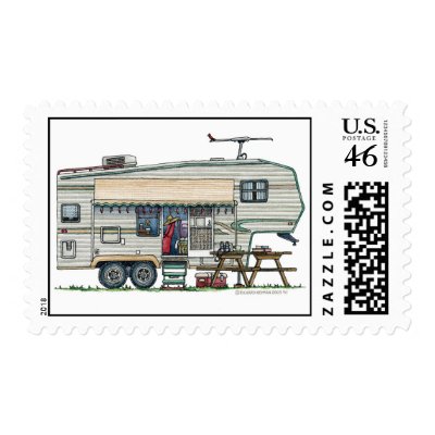 5th Wheel Camper Trailer Camping Stamps by art1st