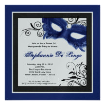 5x5 Blue Masquerade Mask 16 Birthday Invitation
