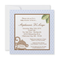 5x5 Boy Blue Monkey Baby Shower Invitation invitation