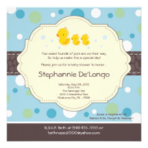 5x5 Boy TWIN Rubber Duck Baby Shower Invitation