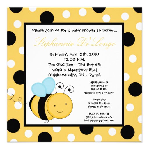 5x5 Buzzin Honey Bumble Bee Baby Shower Invitation (front side)
