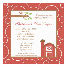 5x5 Farm Animal Red Barn Birthday Party Invitation