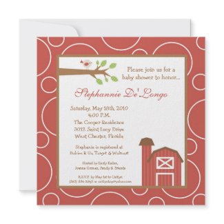 5x5 Farm Red Barn Bird Baby Shower Invitation invitation