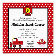 5x5 Fireman Firetruck Birthday Party Invitation