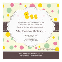 5x5 Girl TWIN Rubber Duck Baby Shower Invitation
