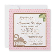 5x5 Girly Girl Pink Monkey Baby Shower Invitation