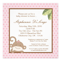 5x5 Girly Girl Pink Monkey Baby Shower Invitation