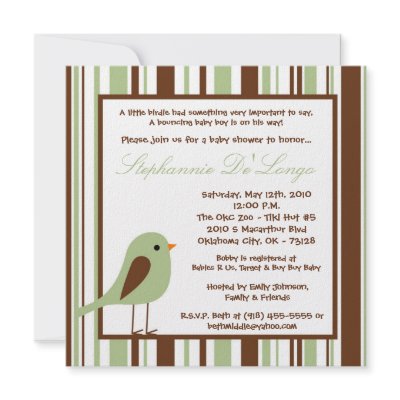 5x5 Green Boy Woodland Bird Baby Shower Invitation by thepapergenius