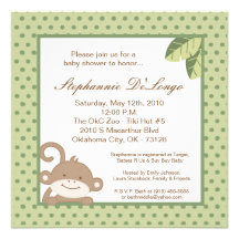 5x5 Neutral Green Monkey Baby Shower Invitation