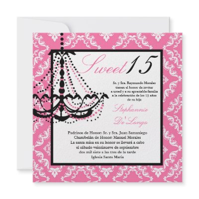 5x5 Pink Chandelier Quinceanera Invitation by AnnLeeDesigns