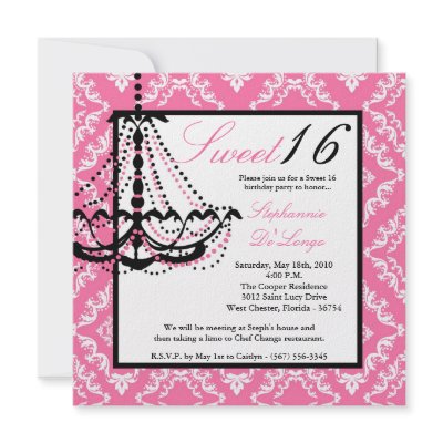5x5 Pink Chandelier Sweet 16 Birthday Invitation by AnnLeeDesigns