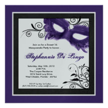 5x5 Purple Masquerade Mask 16 Birthday Invitation