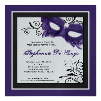 5x5 Purple Masquerade Mask 16 Birthday Invitation