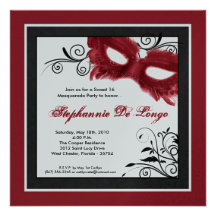 5x5 Red Masquerade Mask 16 Birthday Invitation