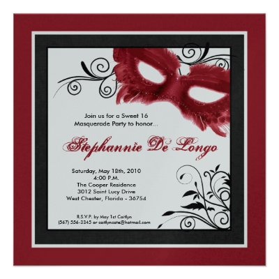 5x5 Red Masquerade Mask 16 Birthday Invitation