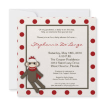 5x5 Red Sock Monkey Toy Baby Shower Invitation