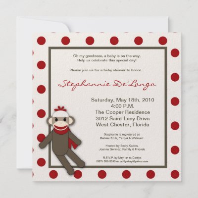 Sock Monkey Baby Shower Theme on 5x5 Red Sock Monkey Toy Baby Shower Invitation  10 Pack