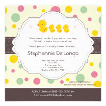 5x5 TRIPLET Gir Rubber Duck Baby Shower Invitation