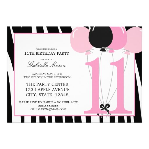 5x7 11th Birthday Party Invite