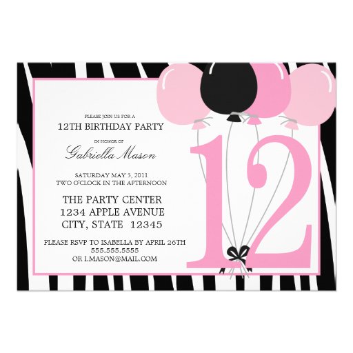 5x7 12th Birthday Party Invite