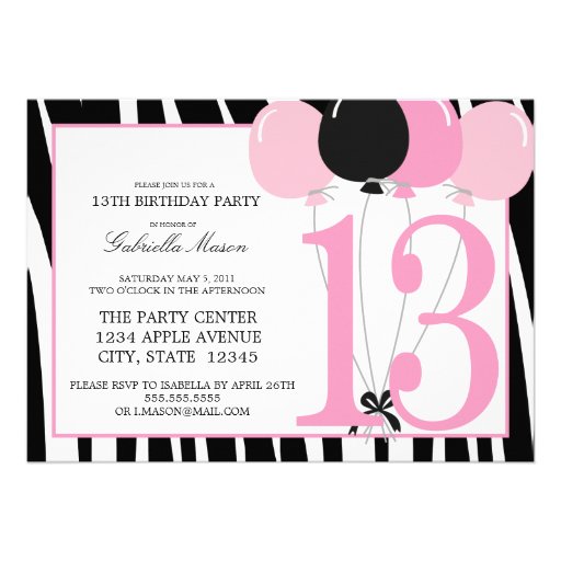 5x7 13th Birthday Party Invite