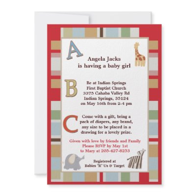 5x7 ABC Alphabet Soup Striped Baby Shower Personalized Announcements by allpetscherished