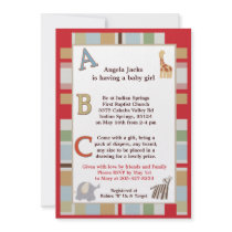 5x7 ABC Alphabet Soup Striped Baby Shower Personalized Announcements
