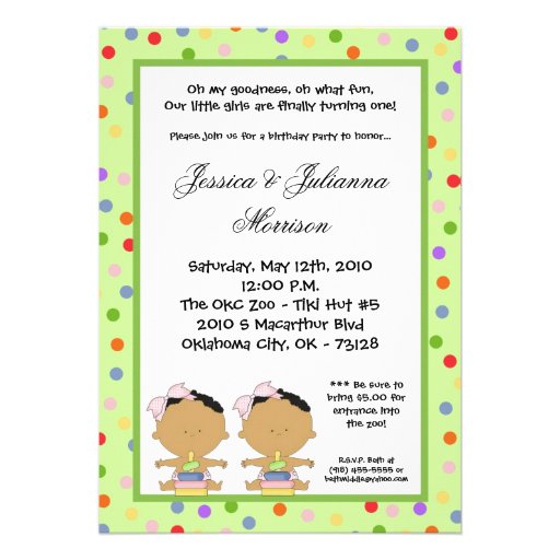5x7 African American TWIN Birthday Part Invitation (front side)
