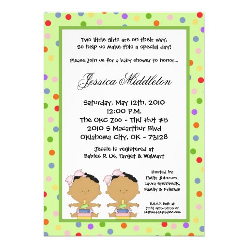 5x7 African American TWINS Baby Shower Invitation