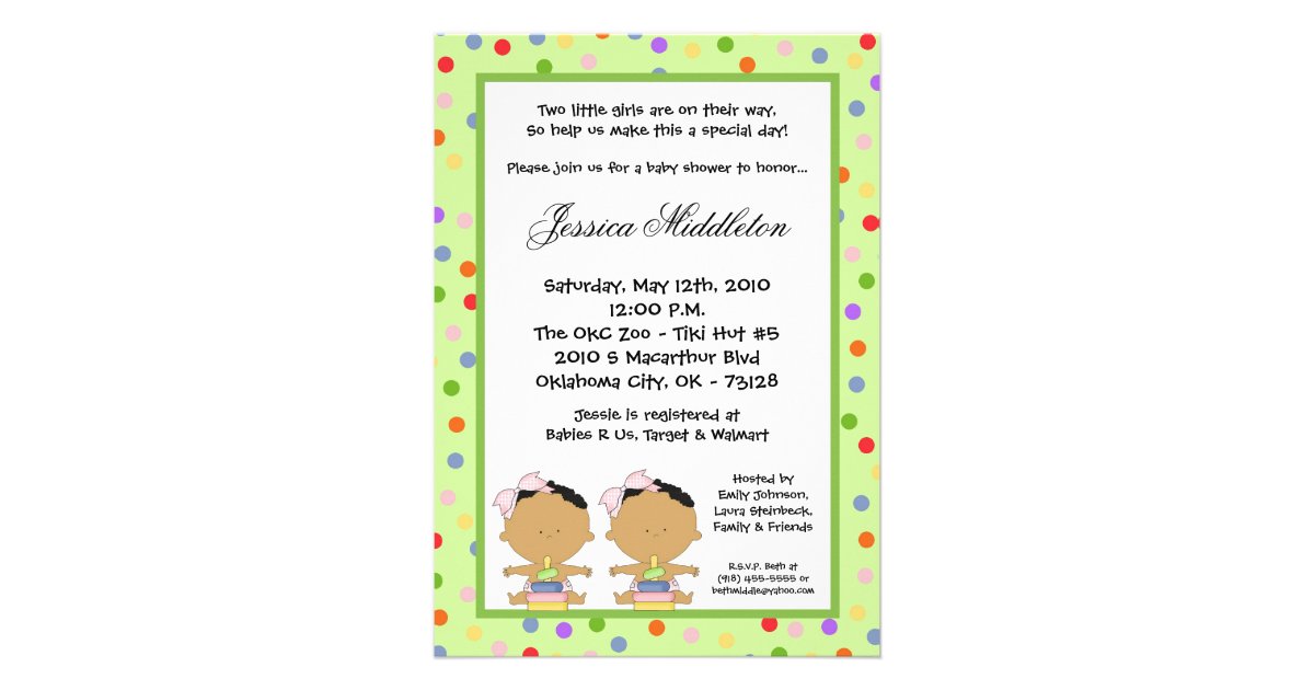 5x7 African American Twins Baby Shower Invitation