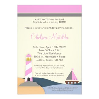 5x7 Ahoy Mate Sail Boat Birthday Party Invitation