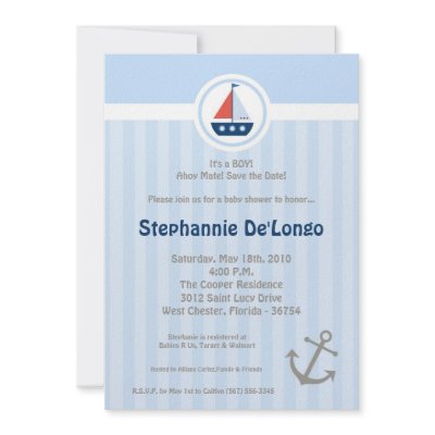 5x7 Ahoy Nautical Sail Boat Baby Shower Invitation by AnnLeeDesigns