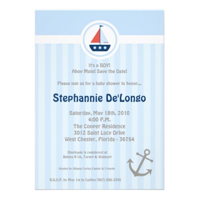 5x7 Ahoy Nautical Sail Boat Baby Shower Invitation