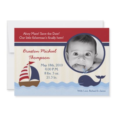 5x7 Ahoy Nautical Whale Photo Birth Announcement by AnnLeeDesigns