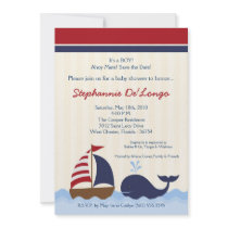 5x7 AhoyNautical Whale Boat Baby Shower Invitation